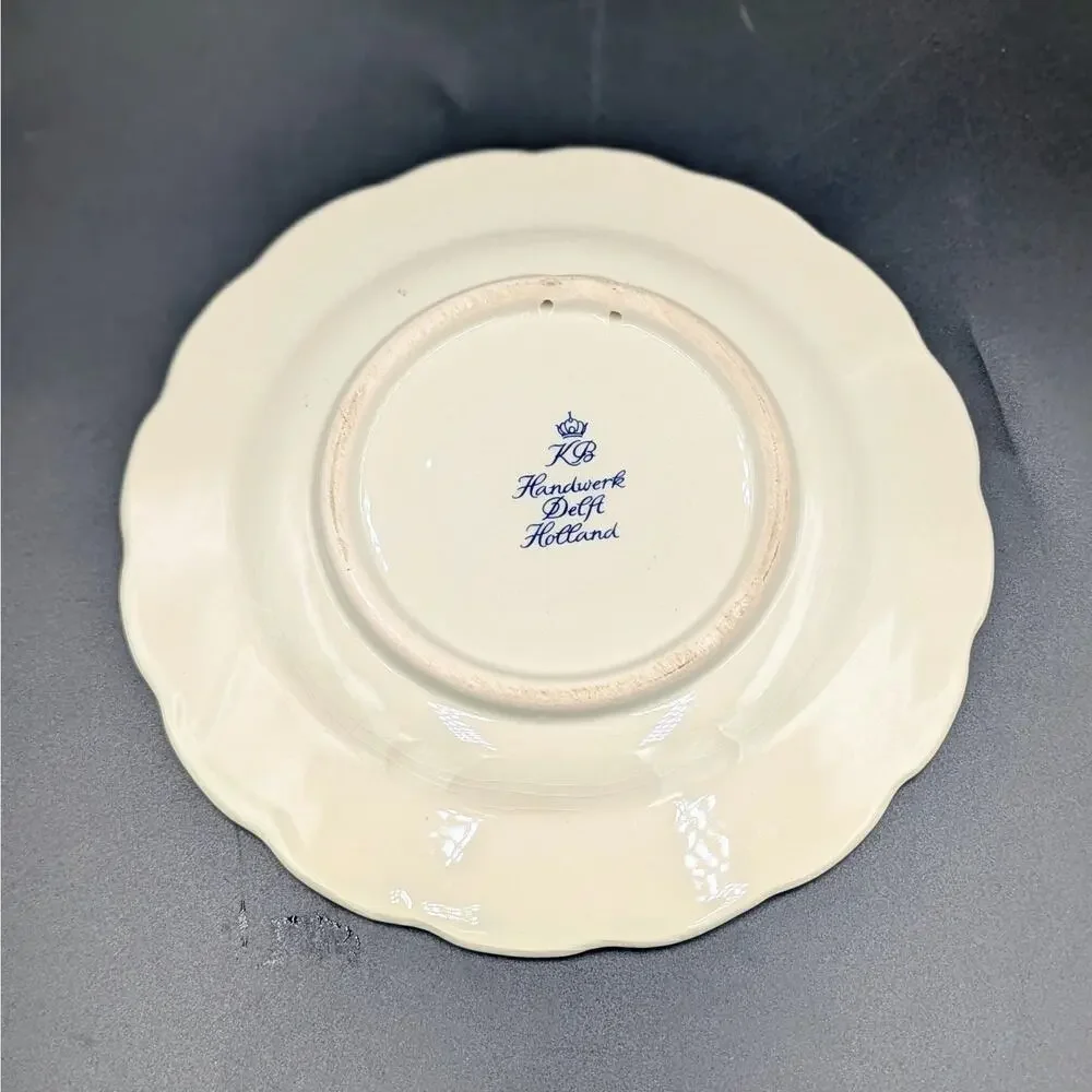 Vintage Handwerk Delft Holland Blue & White Decorative Plate | Floral Delftware